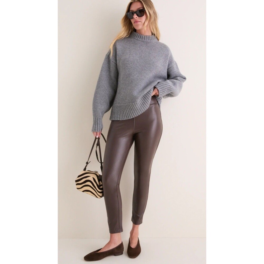 Tuckernuck Women's High Waisted Faux Leather Pull-on Leggings Brown Medium NWOTs